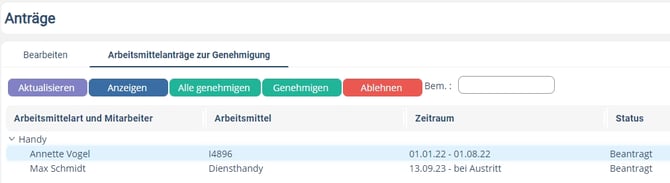 Anträge Arbeitsmittel