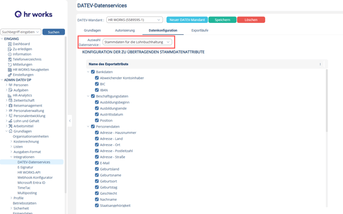 Konfiguration der Exportinhalte - Stammdaten für die Lohnbuchhaltung