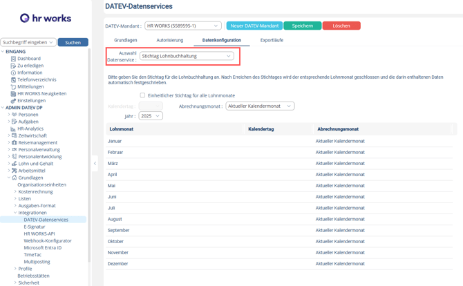 Konfiguration der Exportinhalte - Stichtag Lohnbuchhaltung