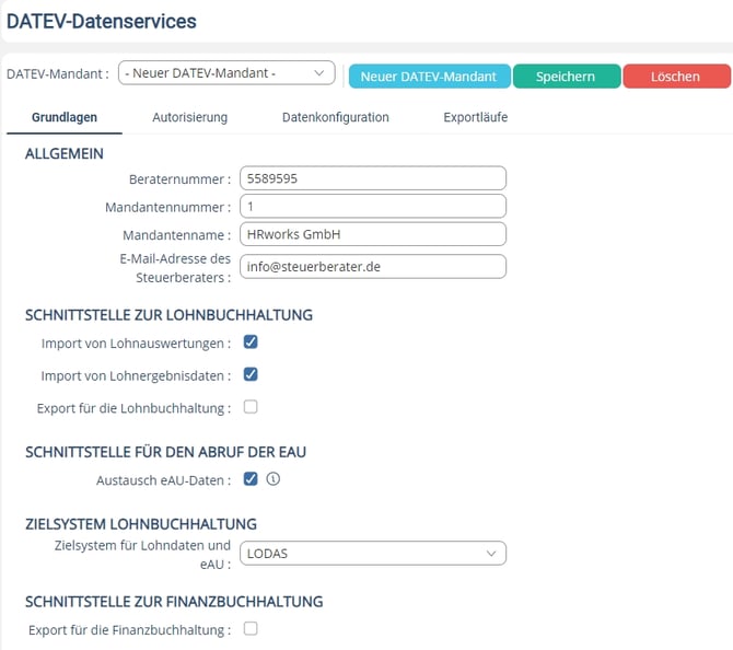 DATEV eAU Mandanten Einrichtung