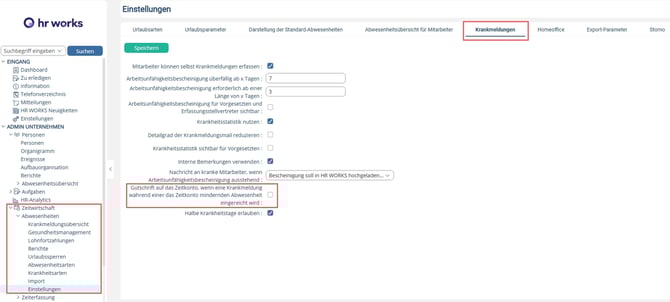 Einstellung Krankmeldungen