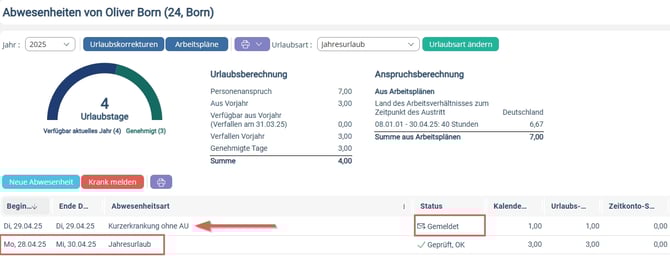 Krankmeldung gemeldet 1