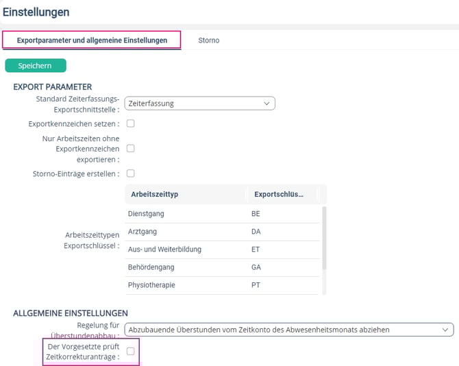 Zeiterfassung Einstellungen
